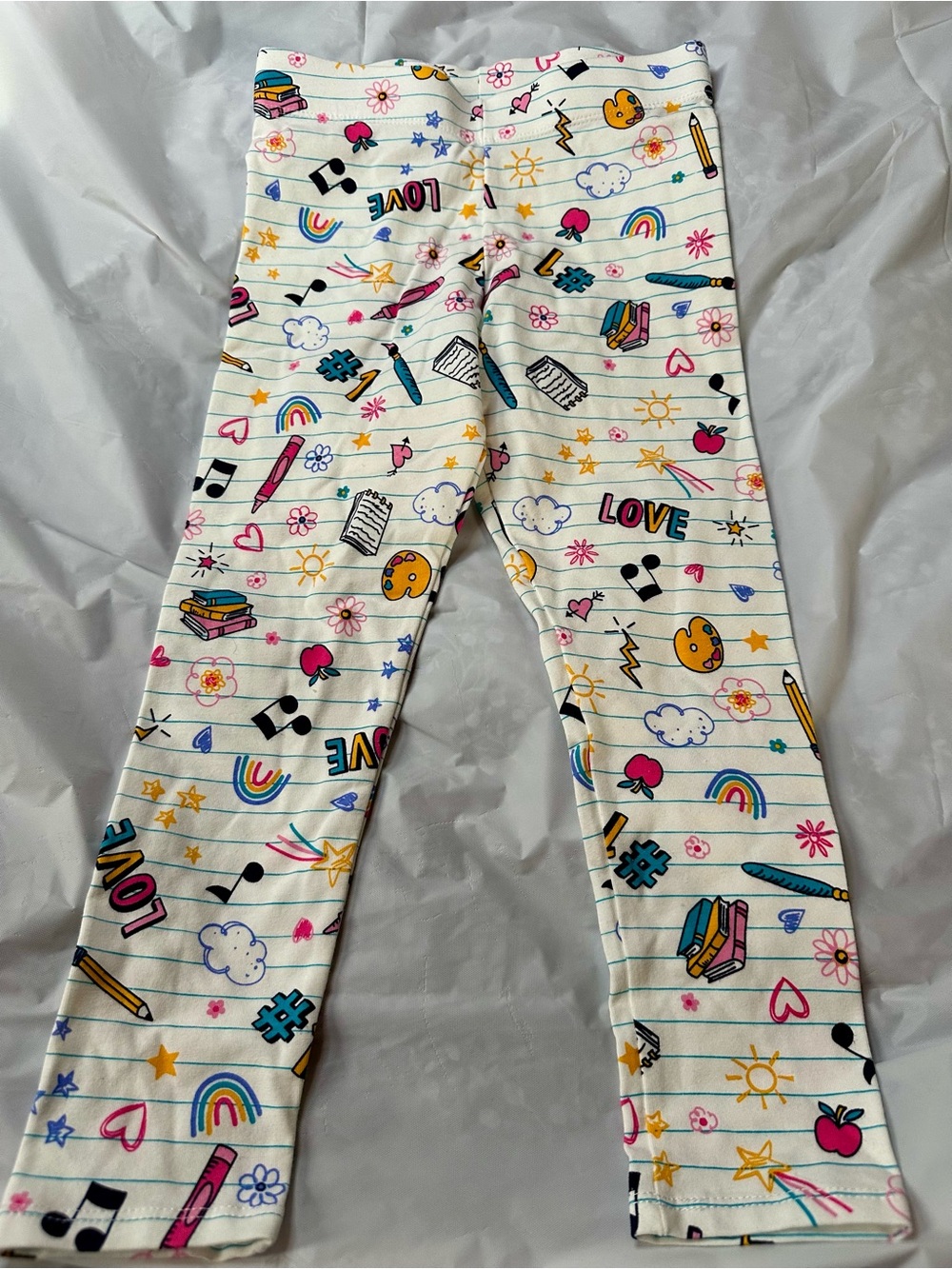 Girls' White Graphic Rainbow & Icons Leggings